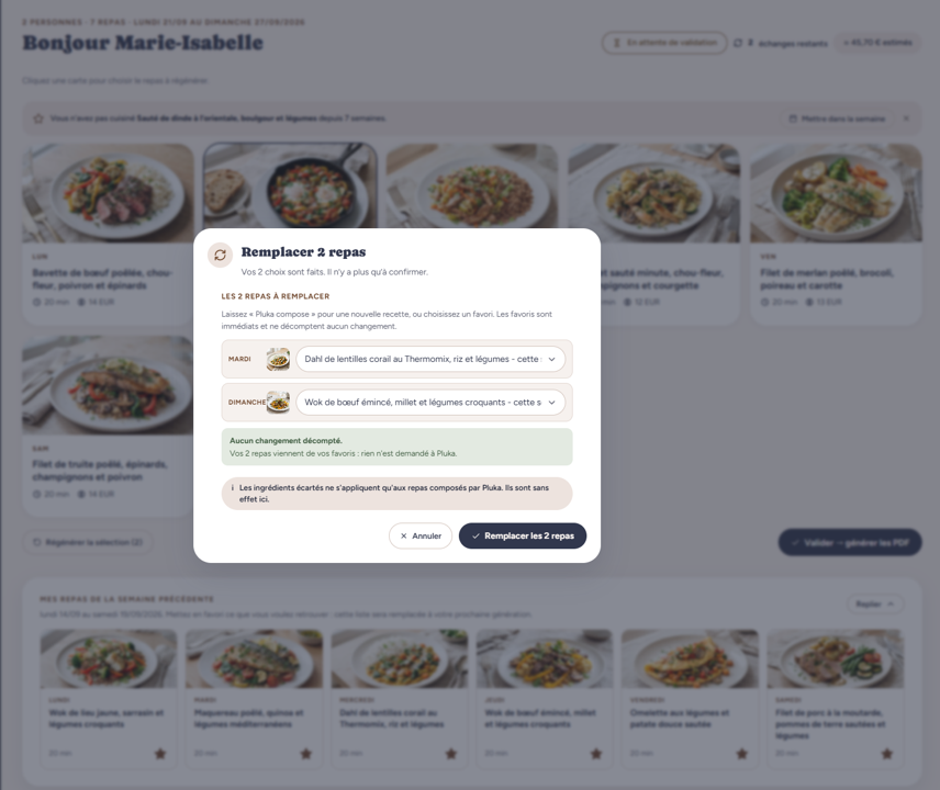 Le bouton de remplacement d'un repas